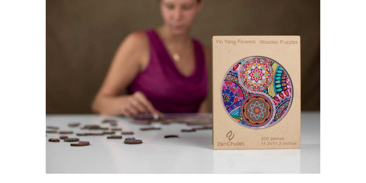 The Best Colorful Wooden Jigsaw Puzzle for Adults: ZenChalet YinYang Flowers