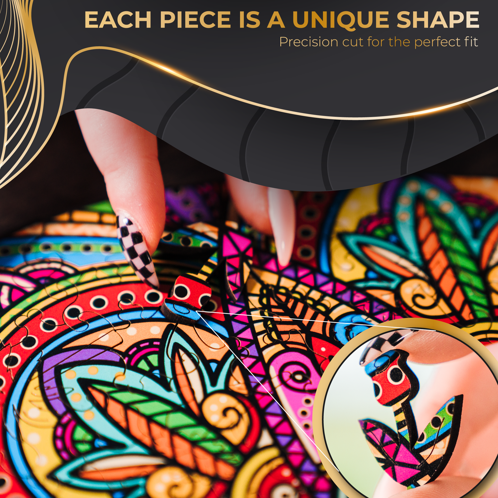 Rompecabezas de madera con forma de corazón de mandala